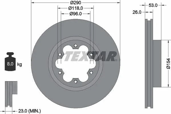 Textar Front Brake Disc Vented 93240600 290mm - image 4