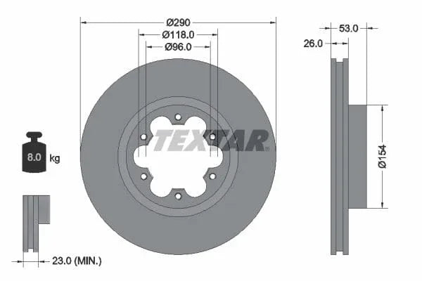 Textar Front Brake Disc Vented 93240600 290mm - image 3