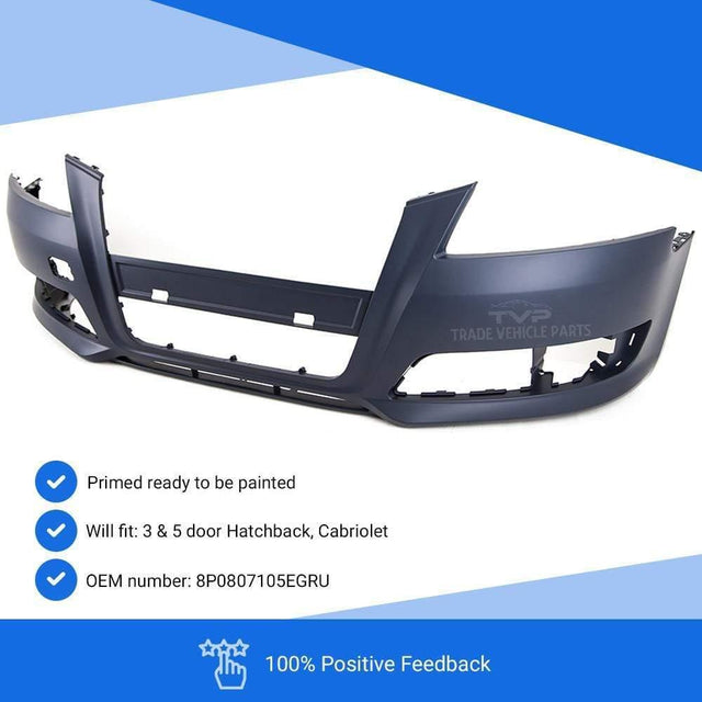 Fits Audi A3 3/5 Door Hatchback 2008-2012, Cabriolet 2008-2013 Front Bumper Primed Not For S Line No Sensor Or Washer Holes - image 3