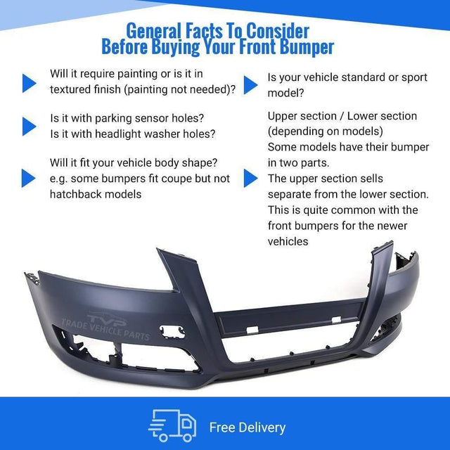 Fits Audi A3 3/5 Door Hatchback 2008-2012, Cabriolet 2008-2013 Front Bumper Primed Not For S Line No Sensor Or Washer Holes - image 4