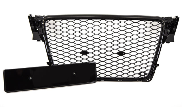 Fits Audi A4 S4 Sport 2008-2012 Front Main Grille Gloss Black Honeycomb Sport Badgeless - image 2