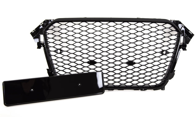 Fits Audi A4 S4 2012-2015 Front Main Grille Gloss Black Honeycomb Sport Badgeless - image 2