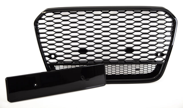 Fits Audi A6 S6 2011-2014 Front Main Grille With PDC Gloss Black Honeycomb Sport Badgeless - image 3