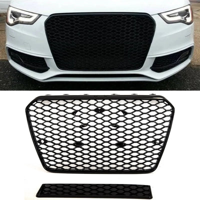 Fits Audi A5 S5 2012-2016 Front Main Grille Gloss Black Honeycomb RS5 Look Badgeless - tradevehicleparts.co.uk