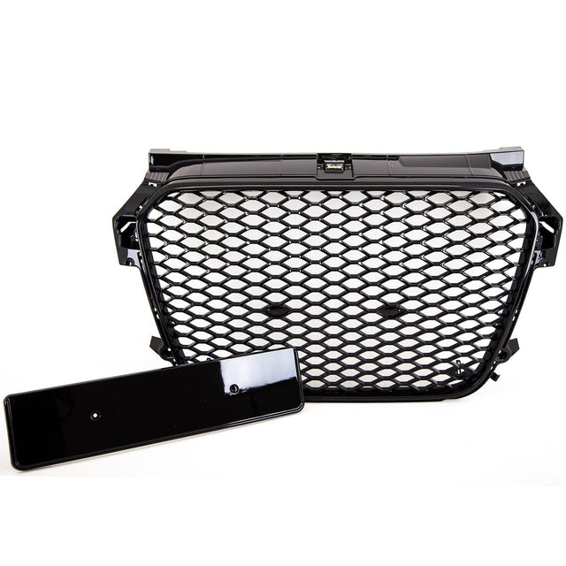 Fits Audi A1 S1 2011-2015 Front Main Grille Gloss Black Black Honeycomb Sport Badgeless - image 2
