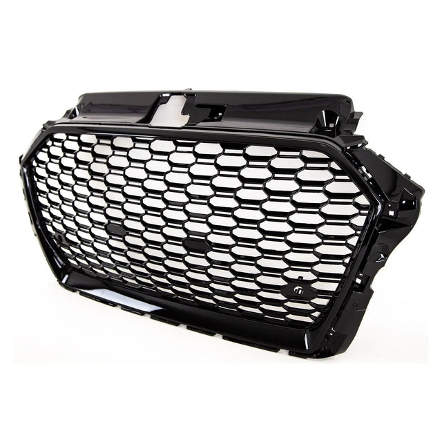 Fits Audi A3 S3 2016-2020 Front Main Grille Gloss Black Honeycomb Sport Badgeless Without Active Cruise Control Holes - image 4