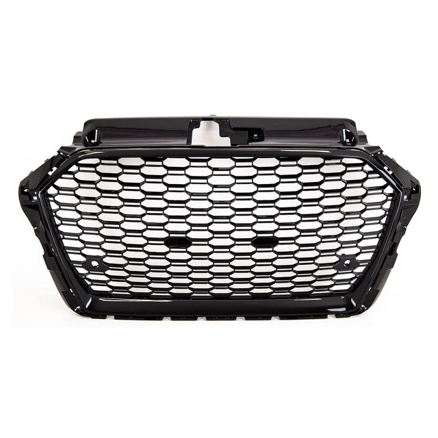 Fits Audi A3 S3 2016-2020 Front Main Grille Gloss Black Honeycomb Sport Badgeless Without Active Cruise Control Holes - image 3