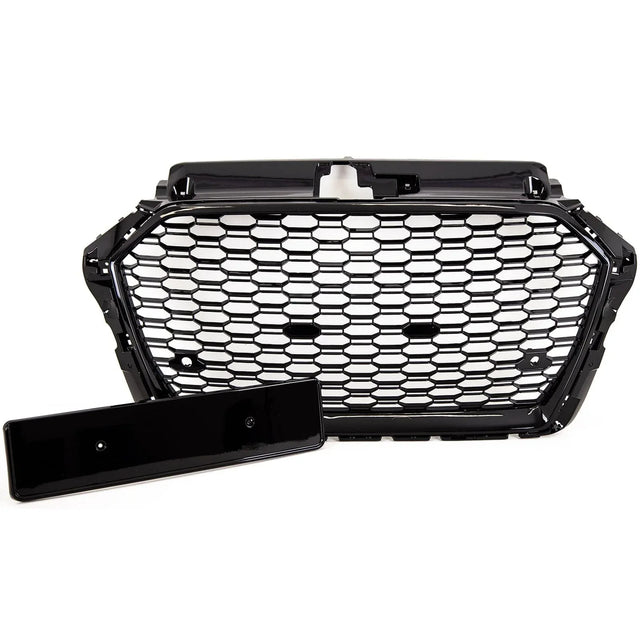 Fits Audi A3 S3 2016-2020 Front Main Grille Gloss Black Honeycomb Sport Badgeless Without Active Cruise Control Holes - image 2