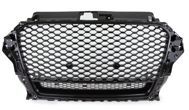 Fits Audi A3 S3 2012-2016 Front Main Grille Gloss Black Honeycomb RS3 Quatrro Look Badgeless - image 2