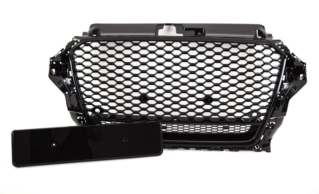 Fits Audi A3 S3 2012-2016 Front Main Grille Gloss Black Honeycomb RS3 Quatrro Look Badgeless - image 4