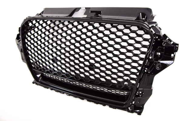 Fits Audi A3 S3 2012-2016 Front Main Grille Gloss Black Honeycomb RS3 Quatrro Look Badgeless - image 3