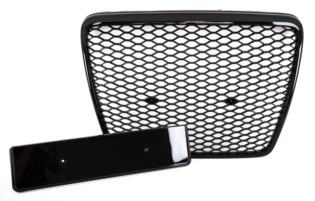Fits Audi A6 C6 2004-2009 Front Main Grille Gloss Black Honeycomb Sport Badgeless - image 3