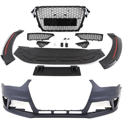 Fits Audi A4 S4 B8 Facelift 2011-2015 Front Bumper Body Kit With Grilles RS4 Style Conversion - tradevehicleparts.co.uk