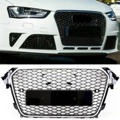 Fits Audi A4 B8.5 2011-2015 Front Bumper Grille Honeycomb Gloss Black & Chrome RS4 Style - tradevehicleparts.co.uk