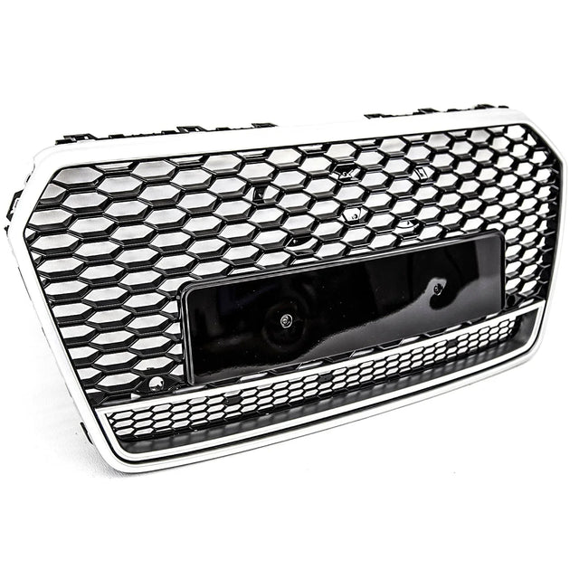 Fits Audi A7 S7 2014-2018 Front Bumper Grille Honeycomb Sport Gloss Black With Silver Frame - image 4