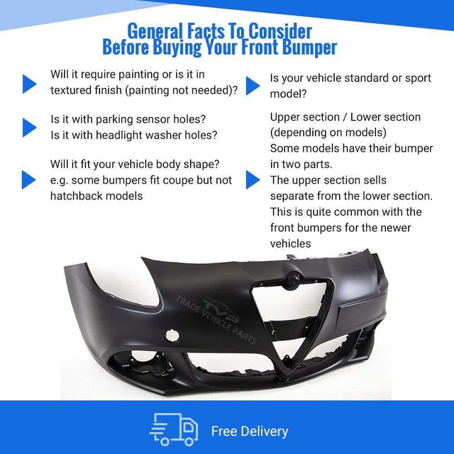 Fits Alfa Romeo Giulietta 2010-2016 Front Bumper Primed With Fog Lamp Hole No Pdc Or Washer Holes - image 4