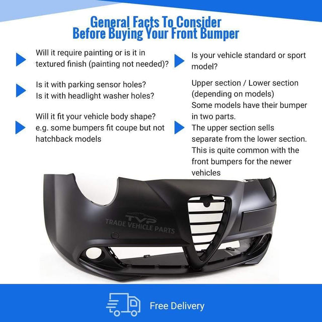 Fits Alfa Romeo Mito 2009-2016 Front Bumper Primed With Tow Eye Cover - image 4