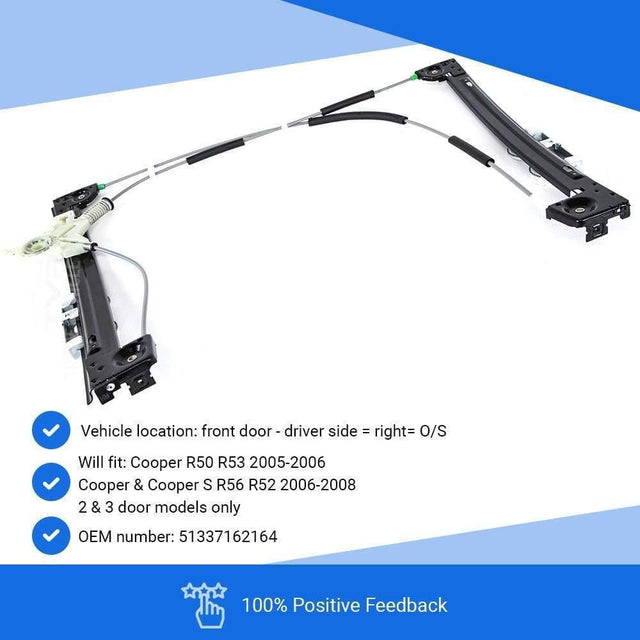 Fits Mini One Cooper R50 R53 2006-10/2006 Window Regulator Without Motor Front Driver Side 3 Bolt Type - image 3