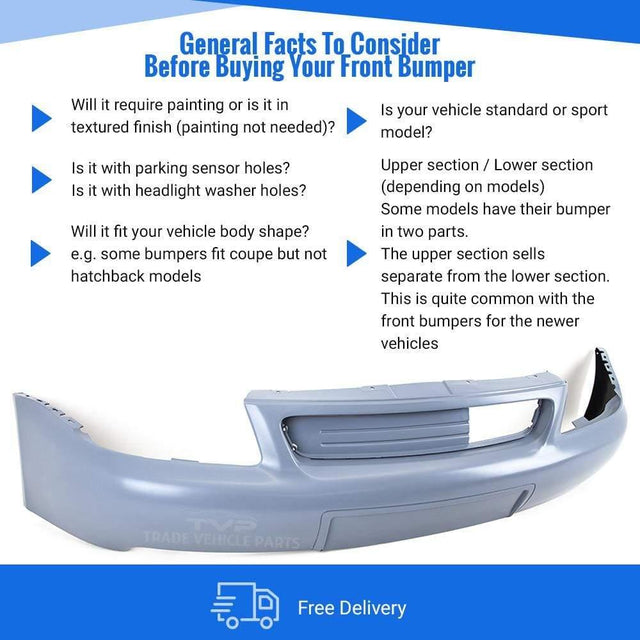 Fits Audi A3 1997-2003 Front Bumper Primed No Pdc Or Washer Holes - image 3