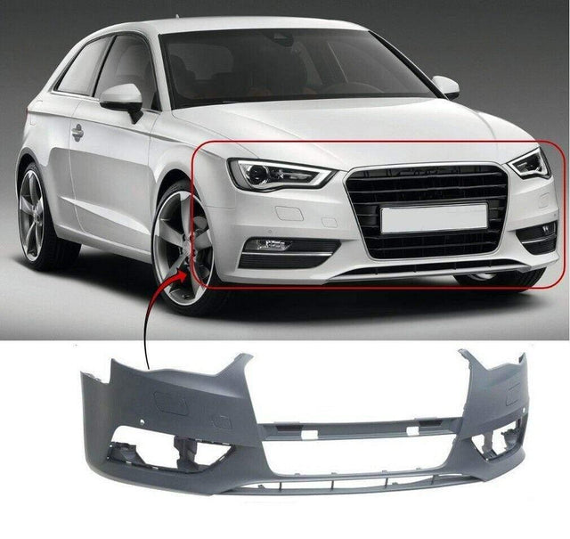 Fits Audi A3 2012-2016 Front Bumper Primed With 2 Sensor Holes & Washer Holes Standard Models - image 2