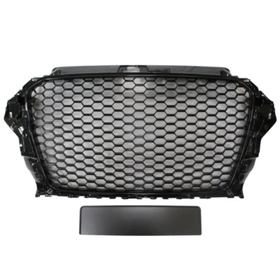 Fits Audi A3 2012-2016 Main Grille Gloss Black W/O PDC With Emblem Holder RS Look - tradevehicleparts.co.uk