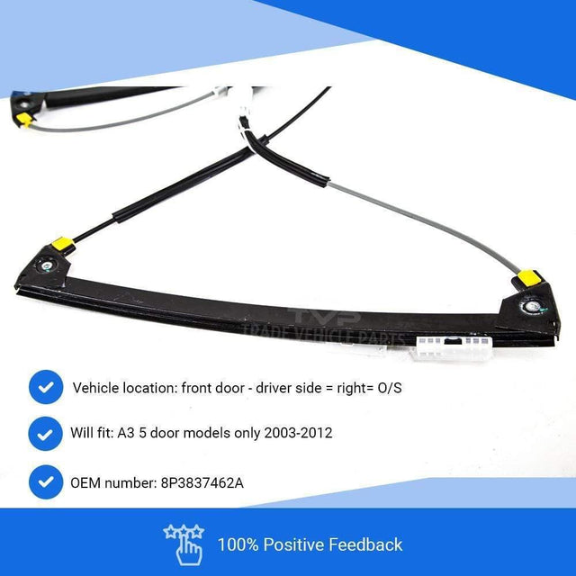 Fits Audi A3 5Dr 2003-2012 Front Electric Window Regulator Driver Side W/O Motor - image 3