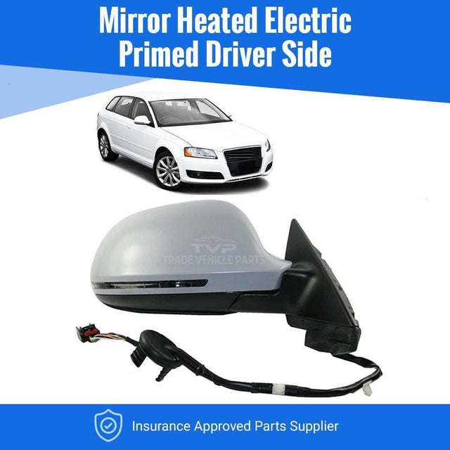 Fits Audi A3/S3 5Door 2008-2010 Door Wing Mirror Heated Electric With Lamp 8Pin Primed Driver Side - image 2