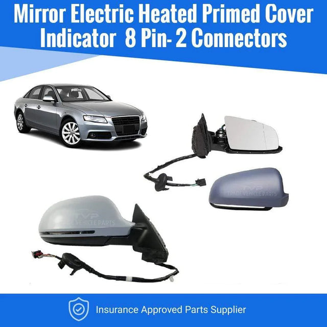 Fits Audi A4 2008-2010 Door Wing Mirror Electric Heated Primed Cover Indicator Driver Side - image 2