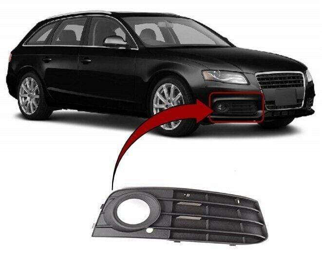Audi A4 2008-2012 Front Bumper Fog Grille Black With Fog Hole Without Chrome Trim Driver Side