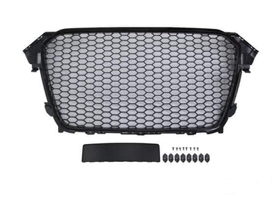 Fits Audi A4 S4 2012-2015 Main Grille Gloss Black With Emblem Holder RS4 Look - tradevehicleparts.co.uk