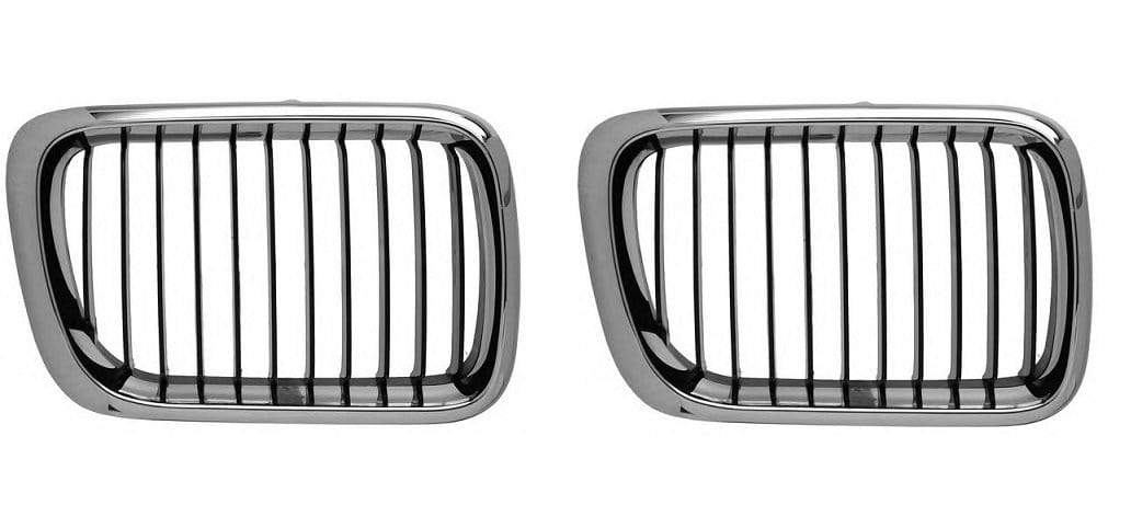 BM2163 BMW 3 E46 Saloon/Touring 1998-2001 Front Kidney Grille Black & Chrome - Pair