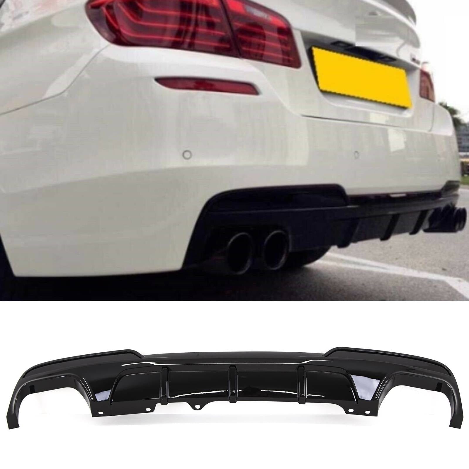 BM5172 BMW 5 F10 F11 M Sport Rear Bumper Diffuser Splitter Quad Exhaust Gloss Black New