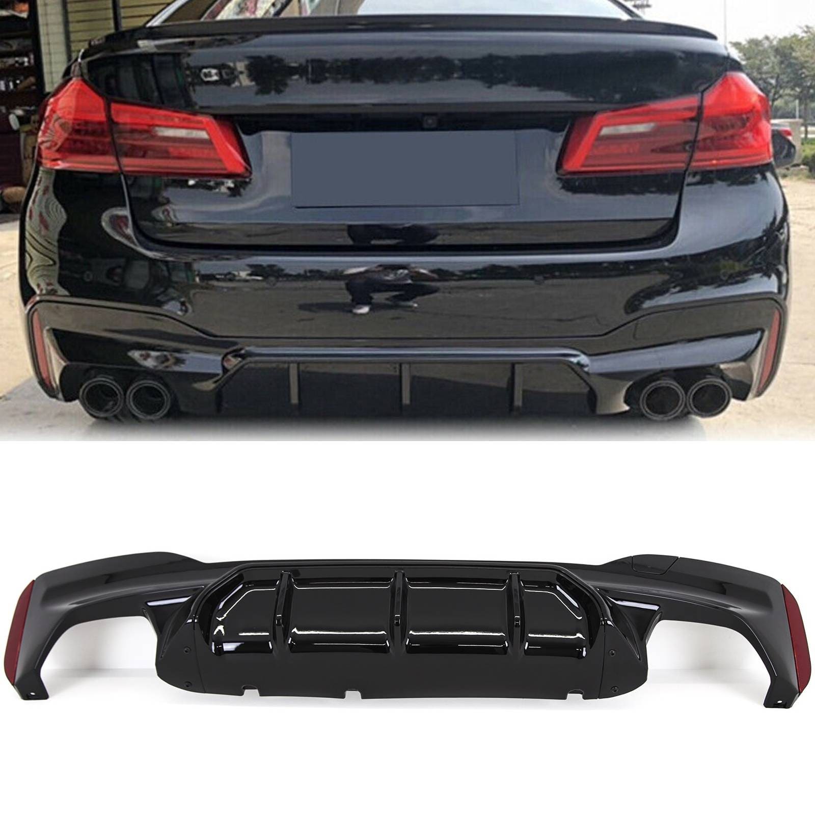 BM5181 BMW 5 Series G30 G31 M5 Competition Look Rear Bumper Diffuser Gloss Black New