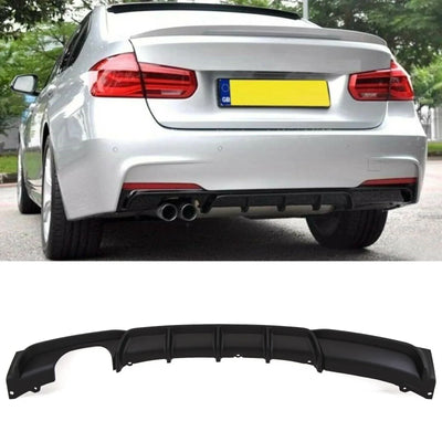 Fits BMW 3 Series F30 F31 M Performance Style Rear Diffuser Twin Exhaust Mat Black - tradevehicleparts.co.uk