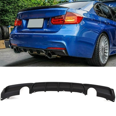 Fits BMW 3 Series F30 F31 M Performance Style Rear Bumper Diffuser Dual Exhaust Mat Black - tradevehicleparts.co.uk