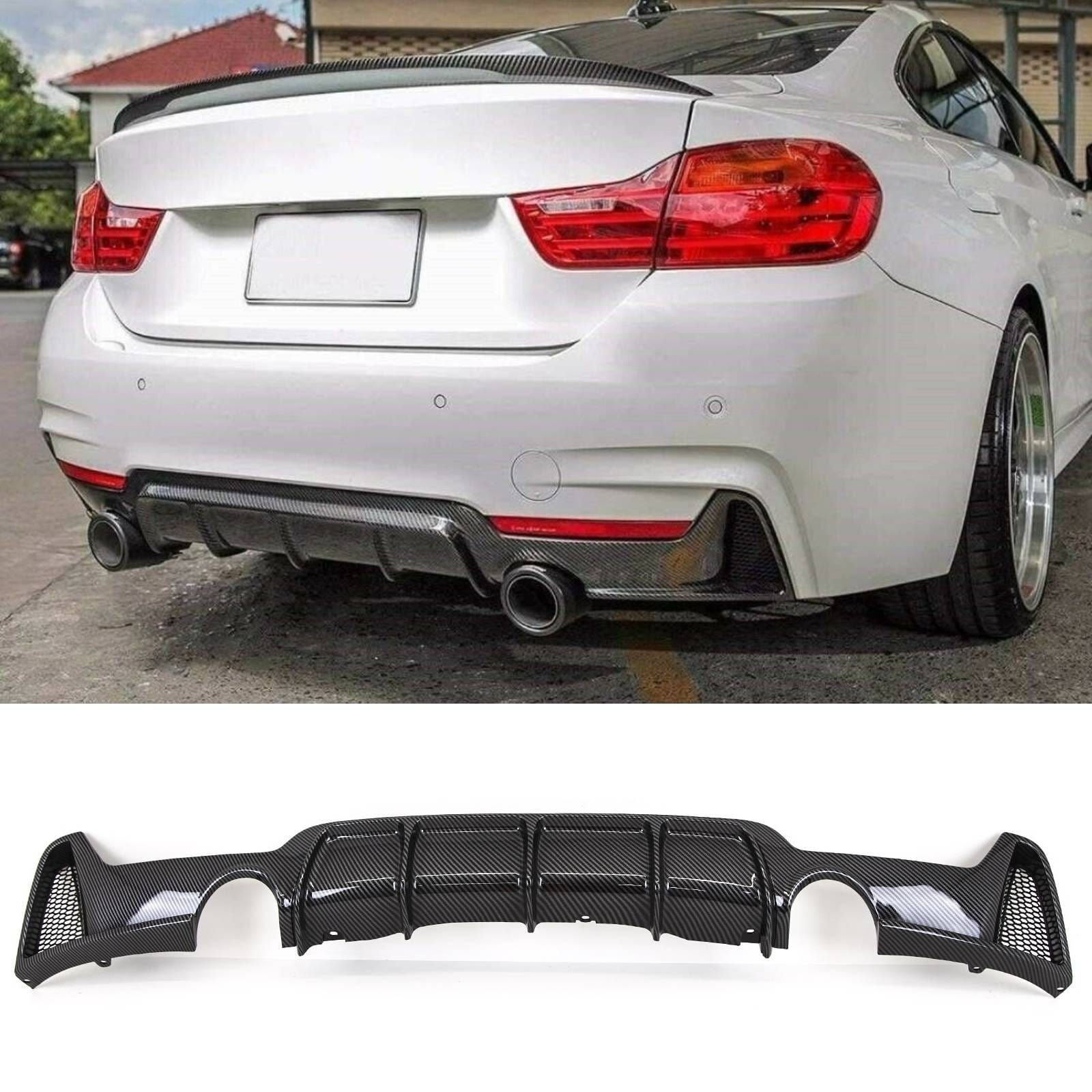 BM5206 BMW 4 F32 F33 F36 M Performance Rear Bumper Diffuser Dual Exhaust Carbon Look