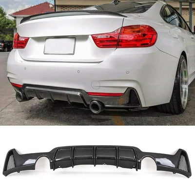 Fits BMW 4 F32 F33 F36 M Performance Style Rear Bumper Diffuser Dual Exhaust Carbon Look - tradevehicleparts.co.uk
