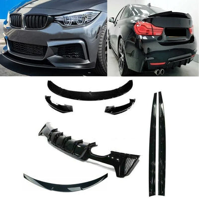 Fits BMW F32 M Performance Style Body Kit Front Lip Diffuser Spoiler Side Skirt Gloss Black - tradevehicleparts.co.uk