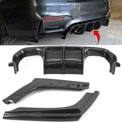 Fits BMW M3 M4 F80 F82 F83 Real Carbon Fibre Bumper Diffuser Splitter Valance V Style - tradevehicleparts.co.uk