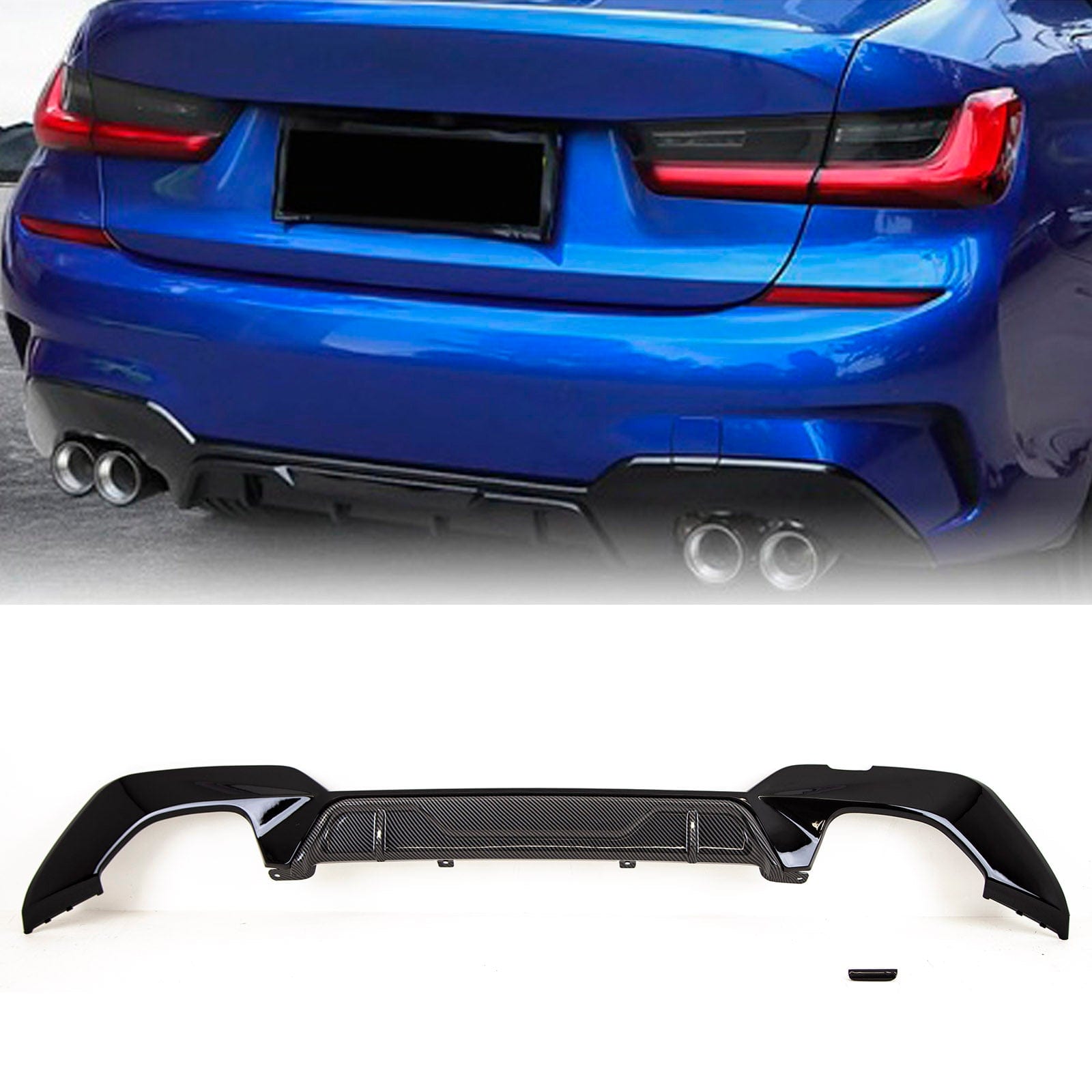 BM5307 BMW 3 Series G20 G21 2019-2022 Rear Diffuser Quad Exhaust M Performance Style Gloss Black & Carbon Look
