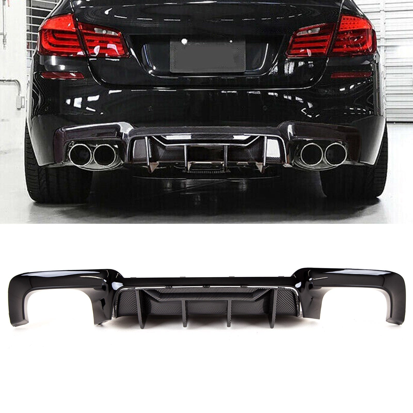 BM5319 BMW 5 Series F10 F11 2010-2016 Rear Bumper Quad Diffuser Valance M5 Style Carbon Look & Gloss Black