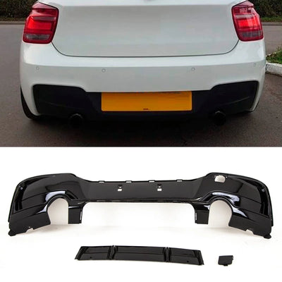 Fits BMW 1 Series F20 F21 Pre-Facelift 2011-2015 Rear Bumper Diffuser Dual Exhaust M Performance Style Gloss Black - tradevehicleparts.co.uk