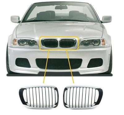 Fits BMW 3 E46 1998-2003 Coupe Convertible 2 Door Kidney Grille Pair Full Chrome - tradevehicleparts.co.uk