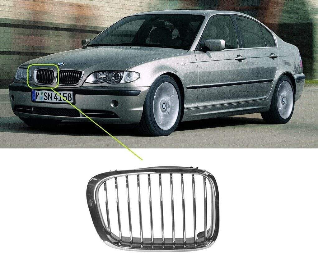 BMW 3 E46 2001-2005 Front Kidney Grille Driver Side Black / Chrome 4 / 5 Door