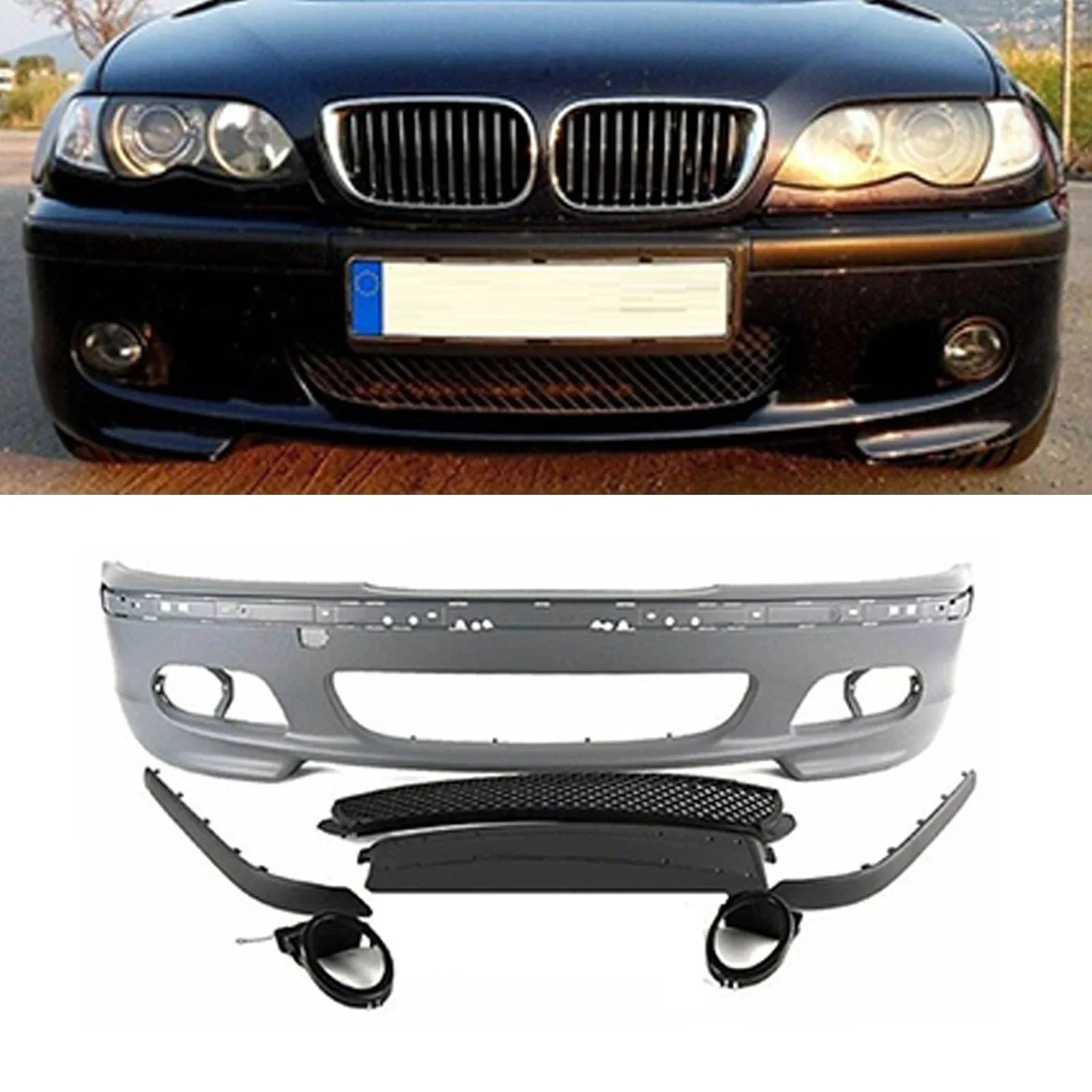 Car Sport Bumpers BMW 3 E46 M Sport Front Bumper Kit M Tech Style Fog Grille Saloon Esta