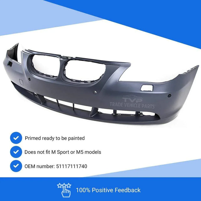 Fits BMW 5 E60 2003-2007 Front Bumper With Pdc W/Washer Hole Not M Sport Or M5 Models Primed - image 2