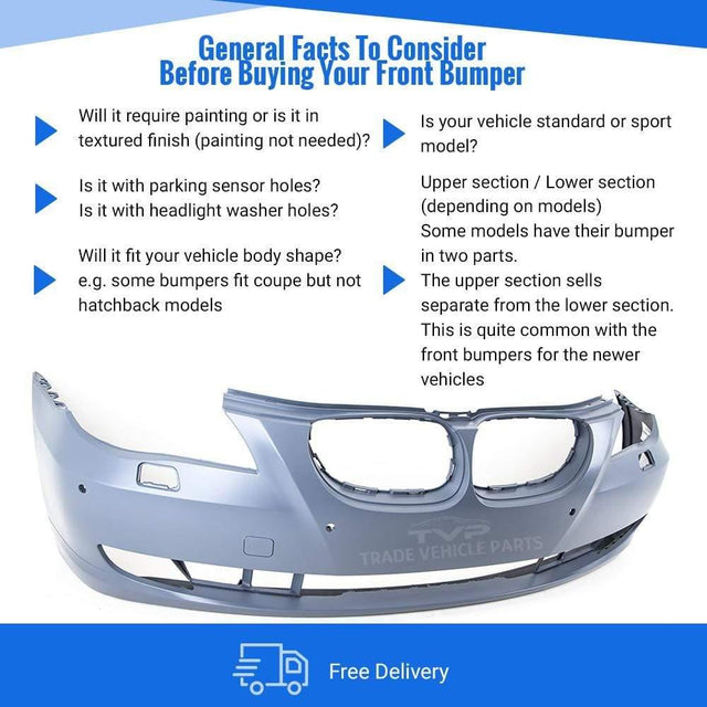 Fits BMW 5 E60 E61 2007-2010 Front Bumper With Pdc Not M5 Or M Sport Models Primed - image 4