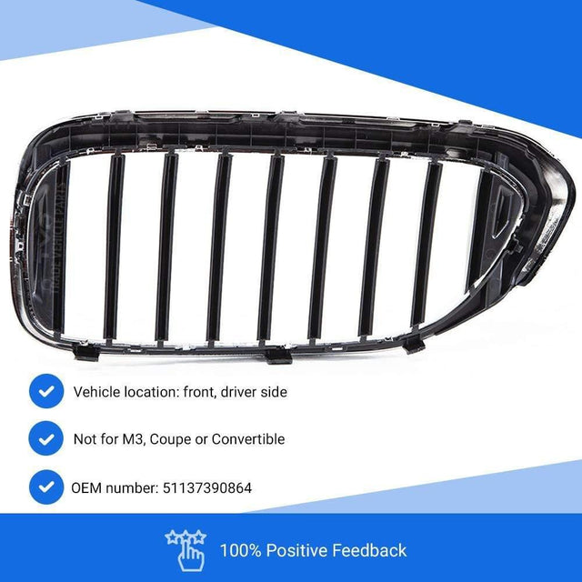Fits BMW 5 Series G30/G31 2017- Kidney Grille Black With Chrome Driver Side - image 2