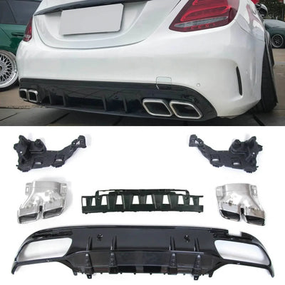 Fits Mercedes C Class W205 S205 AMG C63 S Facelift Style Rear Bumper Diffuser & Exhaust Tips - tradevehicleparts.co.uk