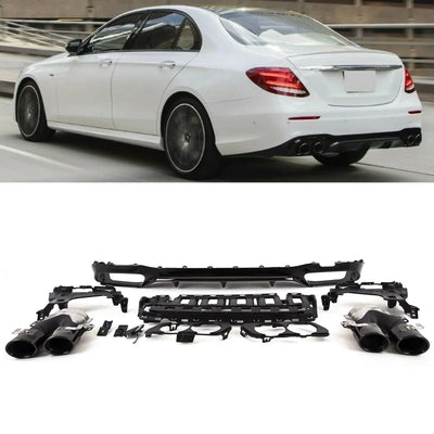 Fits Mercedes E Class W213 E53 AMG Look Rear Bumper Diffuser Tailpipes Gloss Black - tradevehicleparts.co.uk